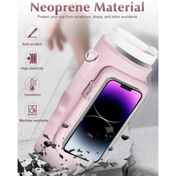 Water Bottle Carrier Holder Pouch with Touchable Screen Phone Pocket - Picture 3 of 5